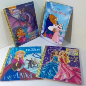 Little Golden Books Girls 4 Book Lot, Hardback (Dora, Barbie, Frozen, Belle)